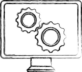 Monitor computer with gears vector