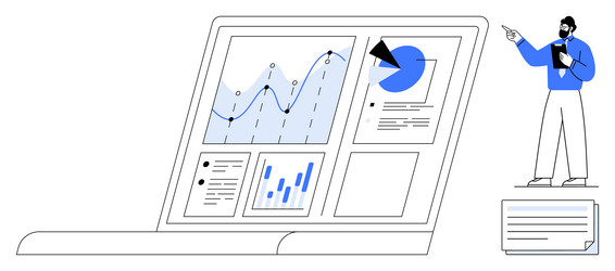 analyst presenting data insights from interactive vector image