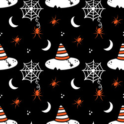 halloween pattern with witch hats spider web vector image