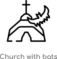 outline church with bats icon isolated black vector