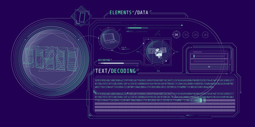 hud interface for processing server data with text vector image