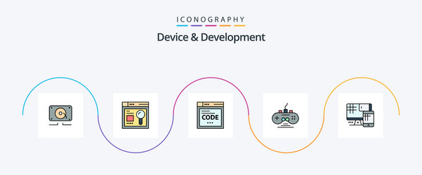 device and development line filled flat 5 icon vector