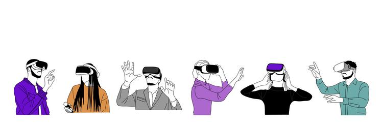 set of different person using vr headset vector