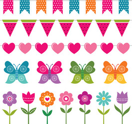 Butterfly Bunting & Floral Set Vector Image