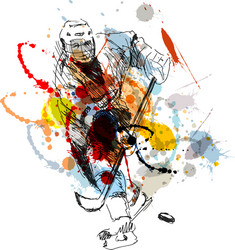 colored hand sketch hockey player vector