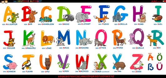 German Alphabet with Cartoon Animals Vector Image