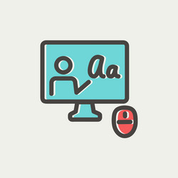 Laptop and mouse in online tutorial thin line icon vector