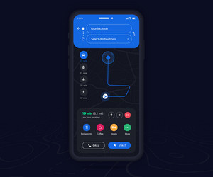 map gps navigation dark mode ux ui concept vector image