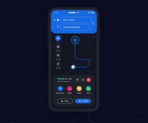 Map gps navigation dark mode ux ui concept vector