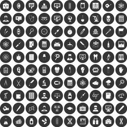 100 lab icons set black circle vector image
