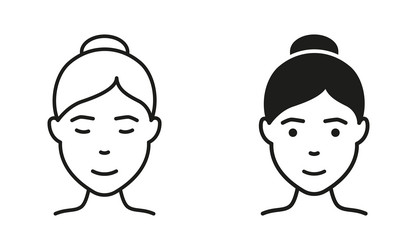 Woman lady line and silhouette black icon set vector