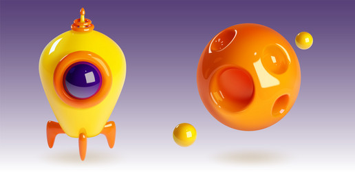 3d rocket spaceship and planet render icon vector image