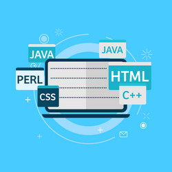 Programming code on laptop banner vector