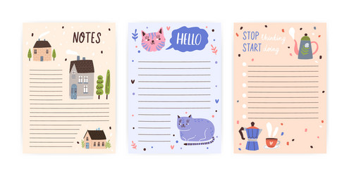 Set childish cute agenda appointment notebook vector