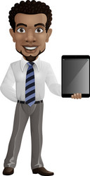 Cartoon businessman holding a tablet vector