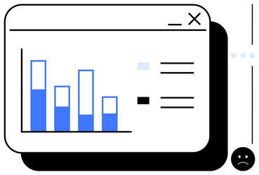 declining bar chart in browser window with sad vector image
