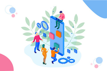 isometric seo optimization and analytics team vector image