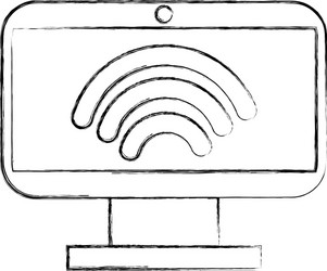 monitor computer with wifi signsl vector image