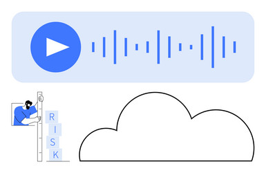 audio waveform with play button above cloud vector image
