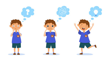 Cartoon thinking boy emotions and gestures Vector Image