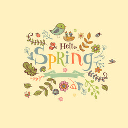 hello spring banner in doodle style vector image