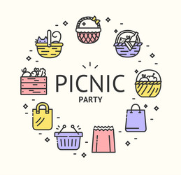 picnic party sign round design template thin line vector