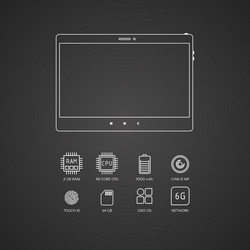 Tablet computer specifications with flat line vector