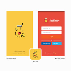 Company love drink splash screen and login page vector