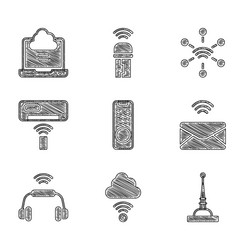 set remote control network cloud connection vector image