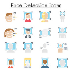 face detection recognition icon set in flat color vector image
