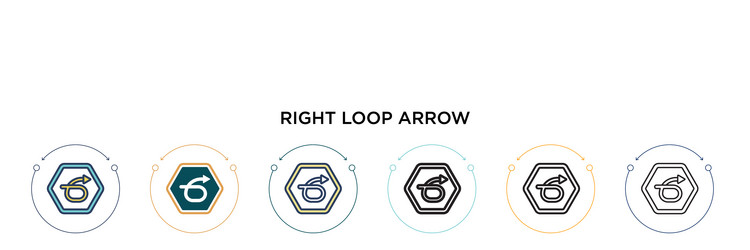 right loop arrow icon in filled thin line outline vector image