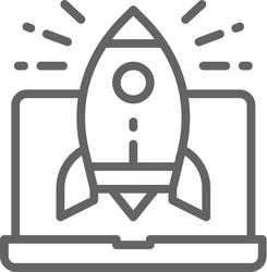 rocket launch from laptop startup line icon vector