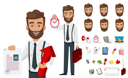 Business man cartoon character creation set vector