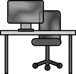 office desk computer chair furniture workspace vector