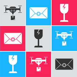 set delivery drone with package envelope vector image
