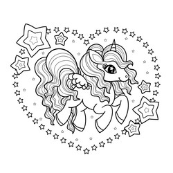 cute little unicorn in a frame of stars heart vector