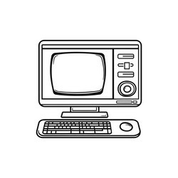 line art of old computer with keyboard vector image