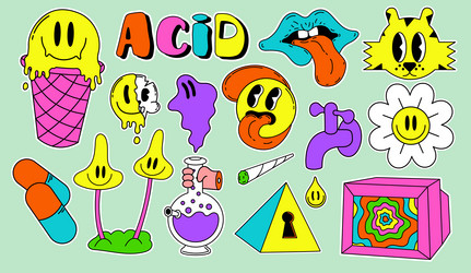 acid abstract characters and objects in a cartoon vector image