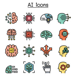 ai artificial intelligence icon set in colorline vector image