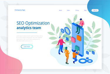 isometric seo optimization and analytics team vector image