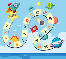 boardgame design template with rocket and planets vector image