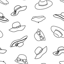 seamless pattern with hats in line art vector image