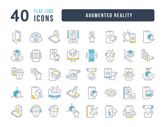 set of linear icons augmented reality vector