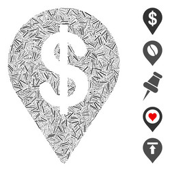 Dash mosaic dollar map pointer icon vector