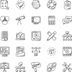 web design and development doodle icons vector