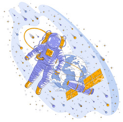 astronaut flying in open space connected vector image