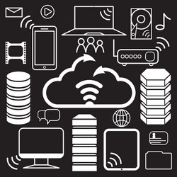 servers of data center and network elements icons vector