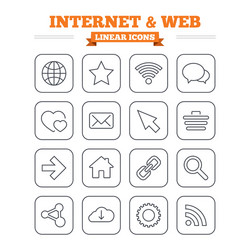 internet and web linear icons set thin outline vector image