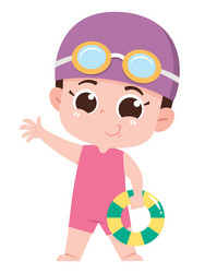 cartoon girl swimmer with goggles and swim ring Vector Image