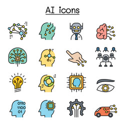 ai artificial intelligence icon set in colorline vector image